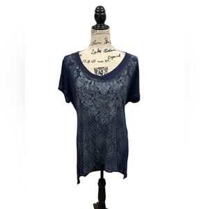 Just My Size Dark Blue 1X Dressy Graphic High-low Short Sleeve V-neck Tee